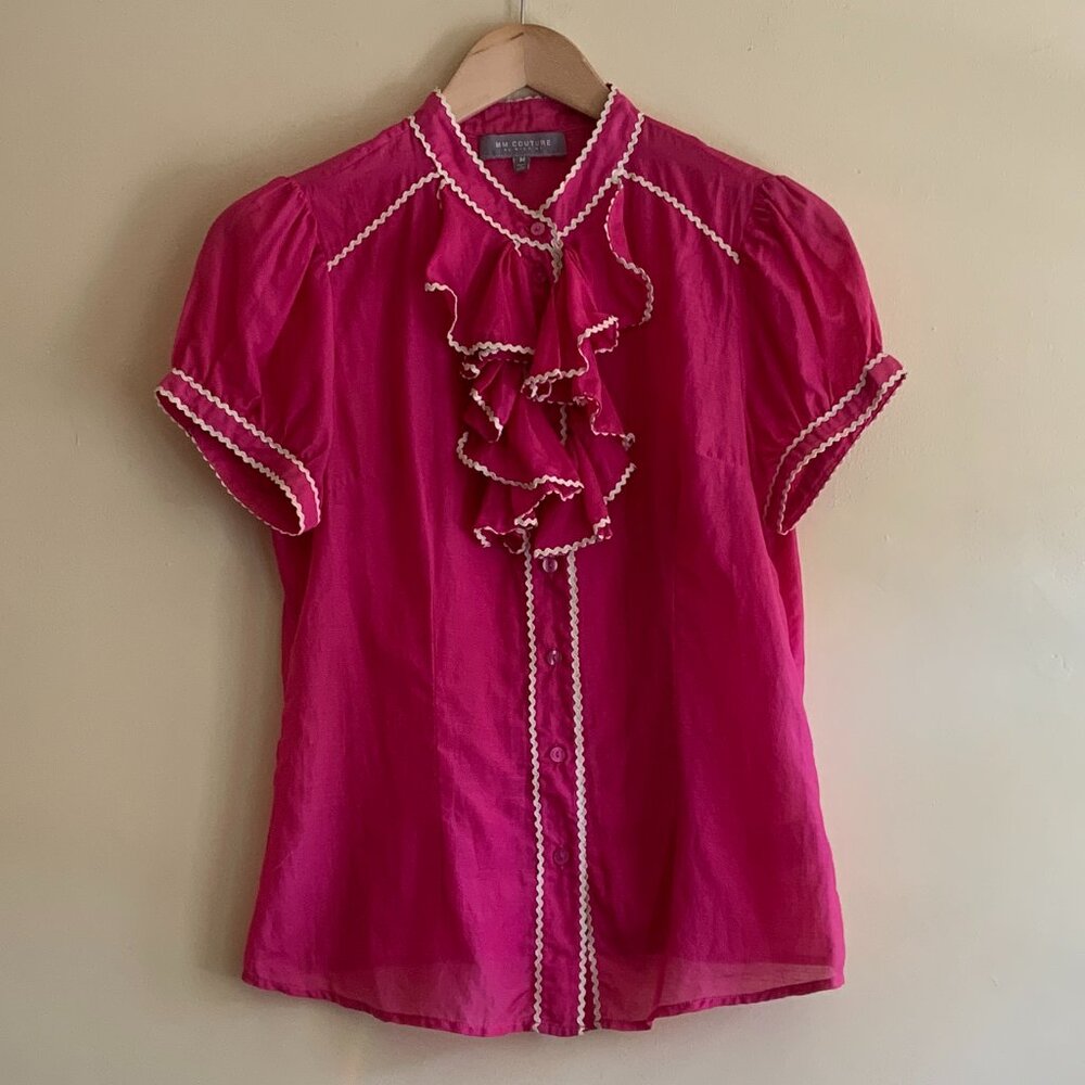 Ruffle Front Rodeo Dress Shirt in Pink Women's Size M